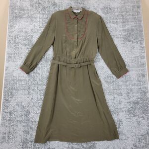 Vintage Nordstrom Dress Women's 16 Beige The Individualist Peasant Silk Belted